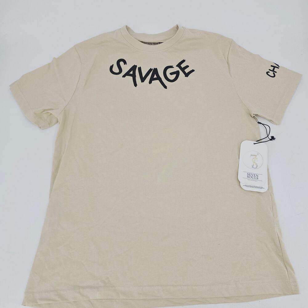 NEW Seven Souls Savage Balanced Chaos Beige Graphic Tee T-Shirt Size M 4062 - Picture 2 of 12